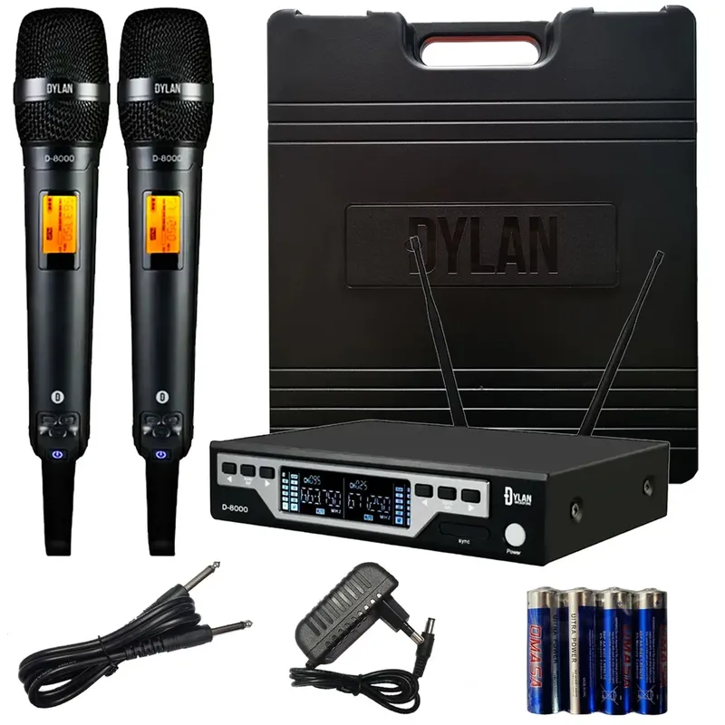Microfone Sem Fio Dylan D8000s, Duplo Uhf Dinâmico, Cardióide Profissional