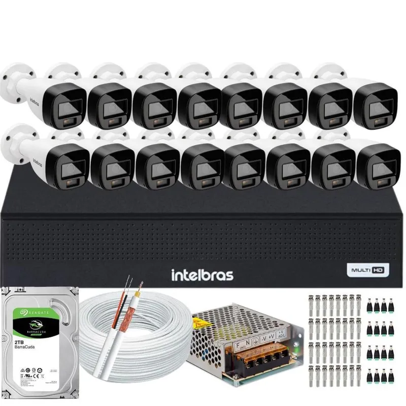 Kit Intelbras 16 Cameras Segurança Vhd 3220b+ Microfone Audio Full Color 1080p Dvr 3116c 2TB Purple
