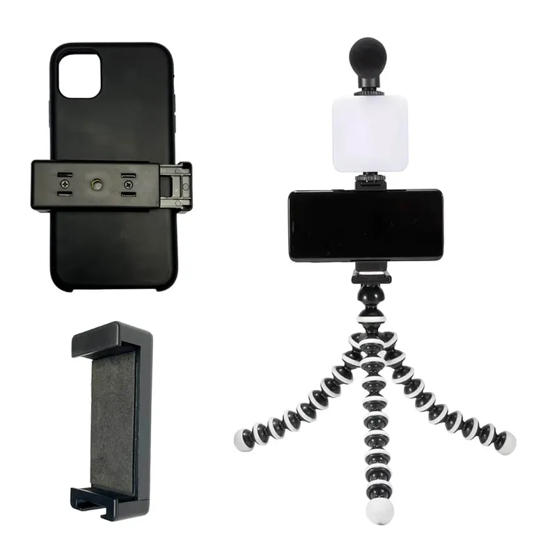 Kit Gravação Youtuber Live Suporte Tripé LED Microfone