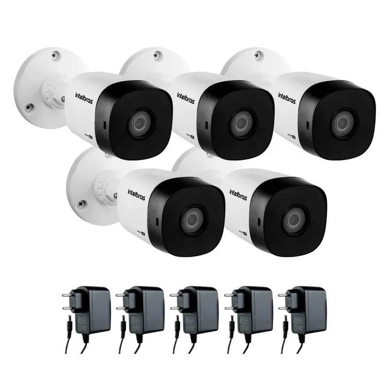 Kit 5 Câmeras De Segurança Vhl 1120 B Bullet Visão Noturna De 20m Intelbras Com Fontes De Alimentação