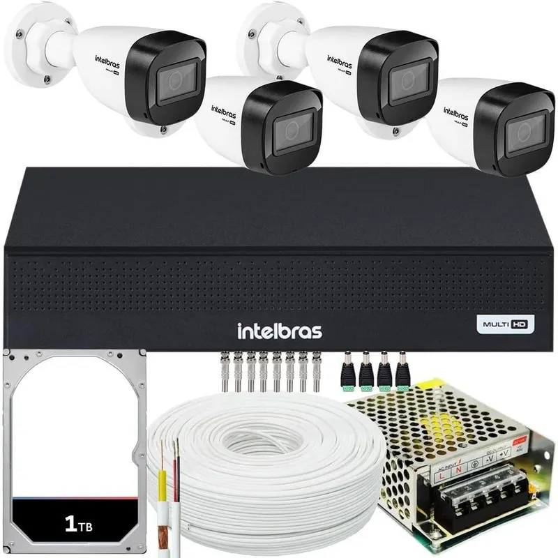 Kit Intelbras, 4 Câmeras VHD 1130B + DVR 1008-c, 8 Canais, HD 1TB