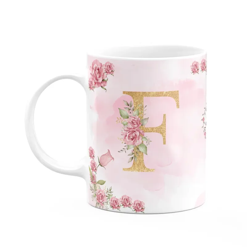 Caneca Floral Mães - Inicial Do Nome Letra F - 325ml