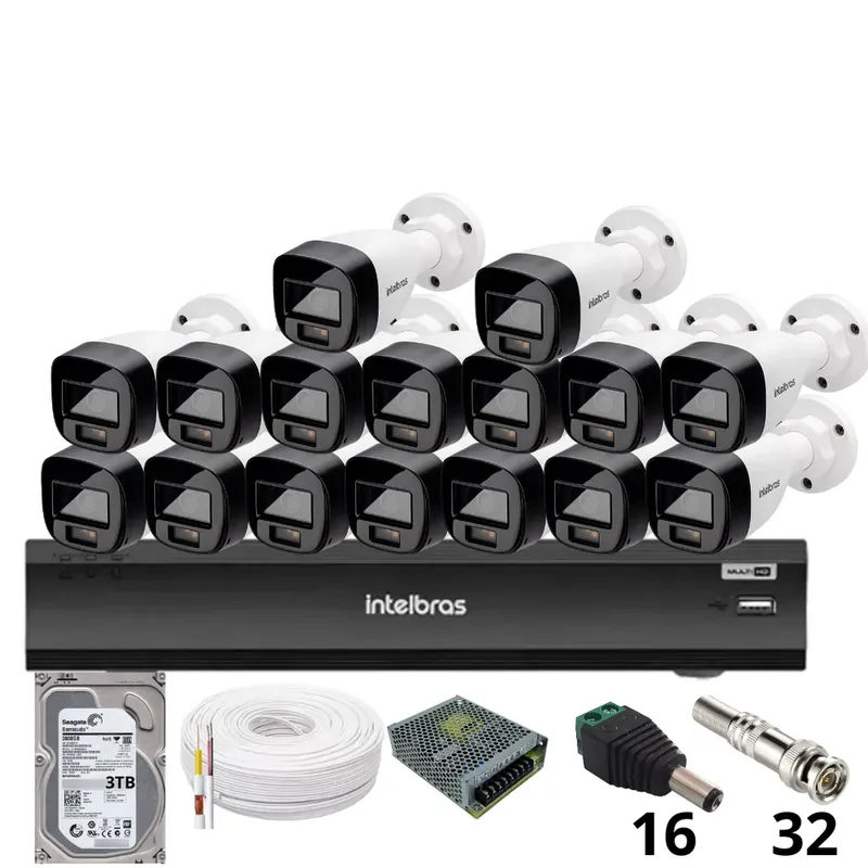 Kit 16 Câmeras Intelbras 1220b Full Color Dvr Intelbras Imhdx 3132 Inteligência Artificial Hd 3TB.