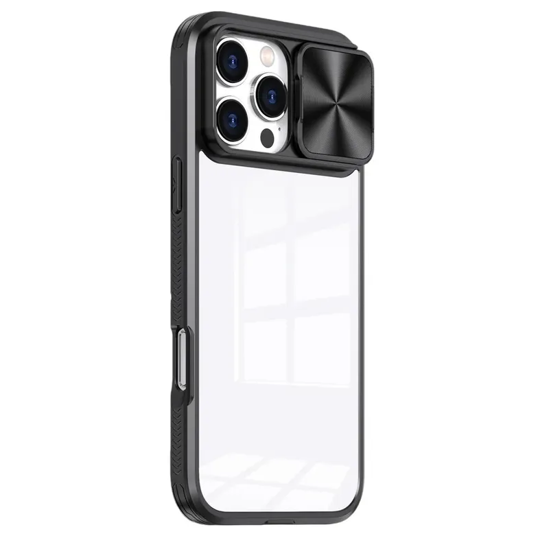 Capa Protetora com Proteção Slide na Lente da câmera para o iPhone 16 Cor: Preto