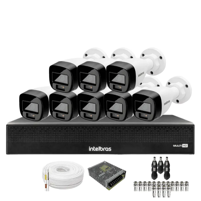 Kit 8 Câmeras Intelbras 1120b Full Color Dvr Mhdx 1016-c Intelbras Com Detecção De Movimentos Sem Hd