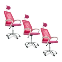 Kit 3 Cadeiras Escritório Diretor Oficial Tela Mesh Com Encosto Rosa