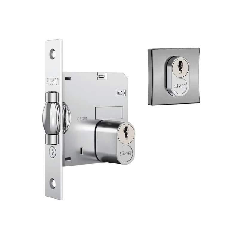 Fechadura Rolete Para Porta Pivotante 1005 Roseta Quadrada Cromo Escovado 45mm Stam