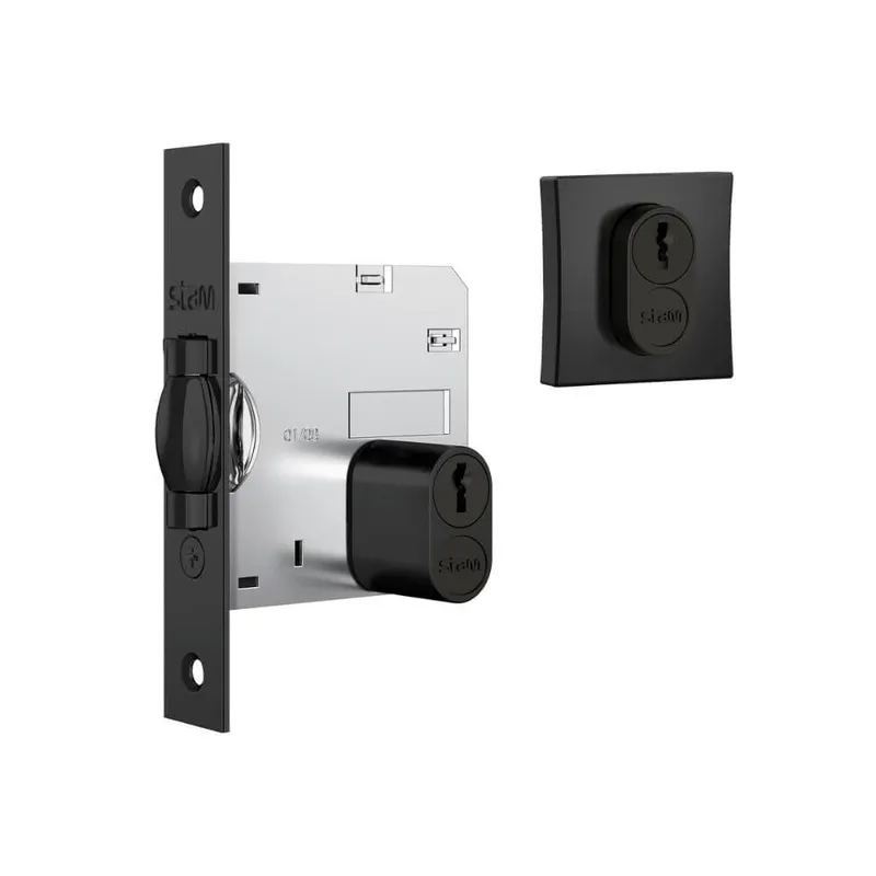 Fechadura 1601 Rolete Para Porta Pivotante Roseta Quadrada Preto Fosco 55mm Stam