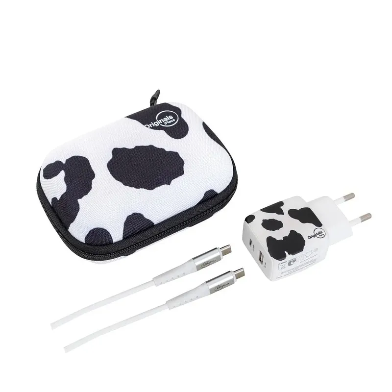 Kit Viagem Cow Animal Print Usb-c 30w Iplace Com Carregador E Cabo