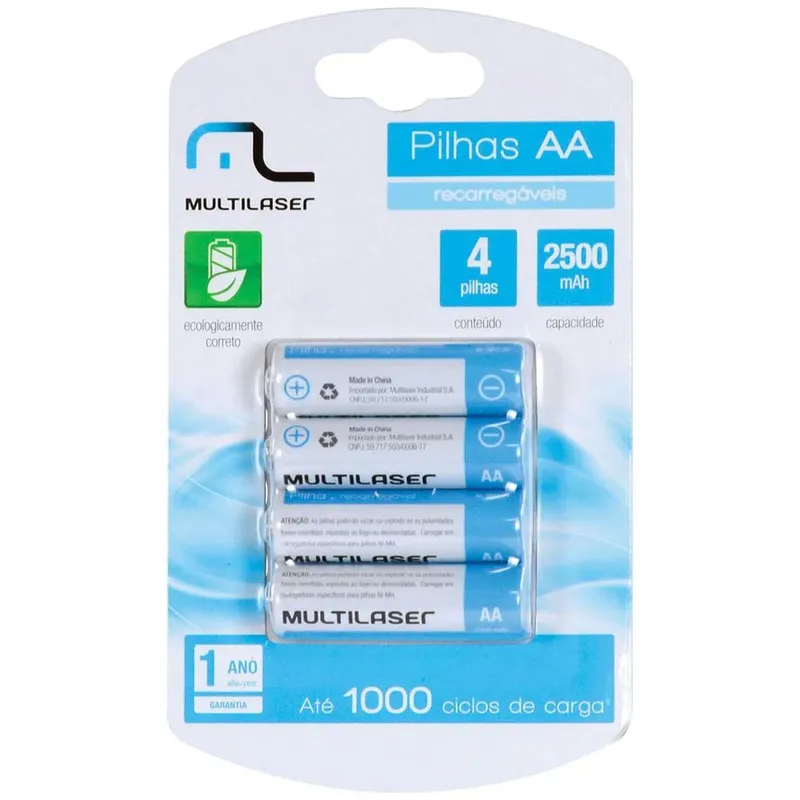 Pilha Recarregável AA Multi CB052 2500 MAH Cartela c/ 4 Unidades