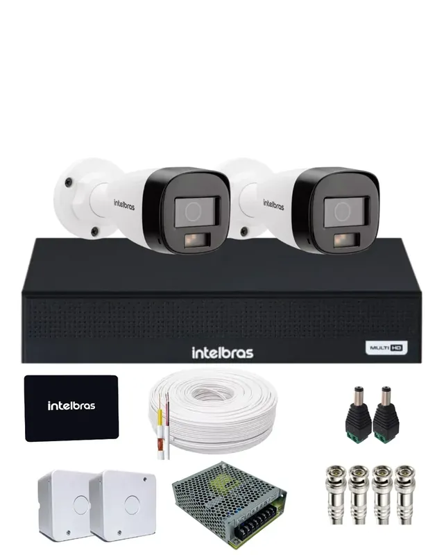 Kit 2 Câmeras Intelbras 1120b Full Color Dvr Mhdx 4 Canais Intelbars Com SSD 512gb.