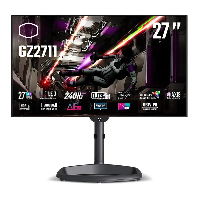 Monitor Gamer Cooler Master Tempest OLED 27", QHD, 240Hz, 0.03ms, FreeSync Premium, USB-C, Altura Ajustável, Som integrado - CMI-GZ2711-BR