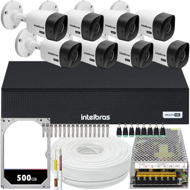 Kit Intelbras Cftv, 8 Câmeras VHC 1120 720p + DVR Mhdx 1008c, HD 1TB