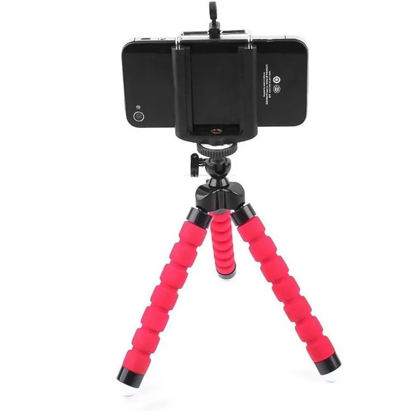 Mini Tripé Flexível De Mesa Com Suporte Para Celular Vermelho
