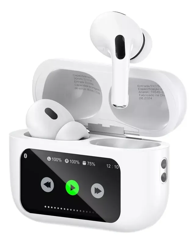 Fone Bluetooth Kaidi 5.3 Tela Touch Com Display Tws Branco