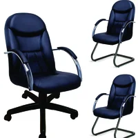 Kit 3 Cadeiras Ergodecor Escritório Day suporta até 130kg Preta Base Preta, 1 Giratória + 2 Fixas, 100% Nacional