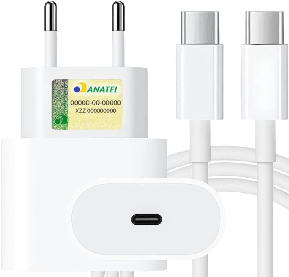 Carregador 30w Turbo Fonte Com Cabo Tipo C Compatível Iphone 15 16 E 17 Pro E Max
