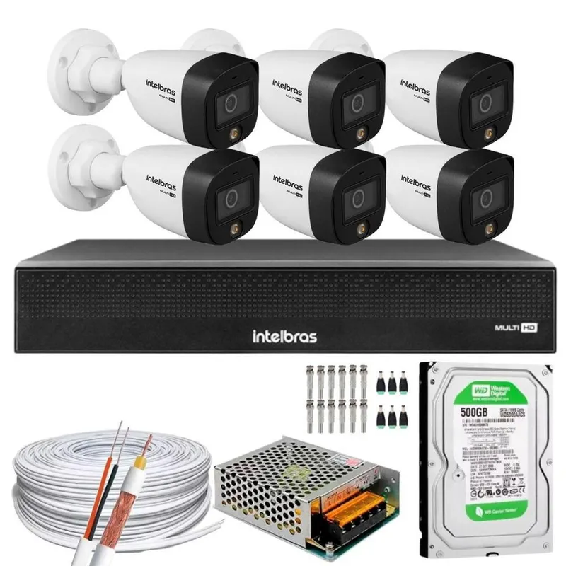 Kit 6 Câmeras Intelbras Cftv, 1080p, FULL Color Colorida Noite, C/ HD 500GB