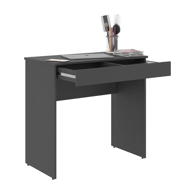 Mesa Escrivaninha Home Office Preto C/ Gaveta Porta Itens Com Divisória - Pleno
