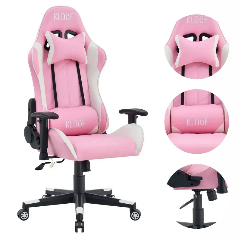 Cadeira Giratória Gamer Kl1 Branco E Rosa