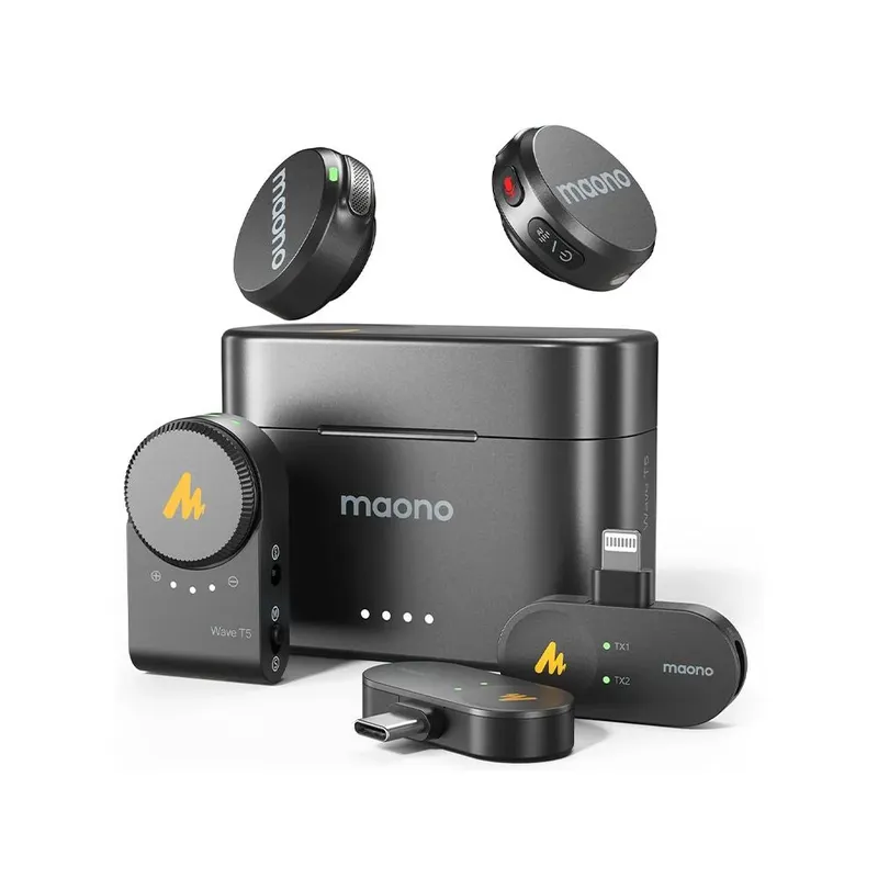 Microfone Lapela Sem Fio Maono Wave T5 Kit Câmera, Usb Tipo-c E Lightning