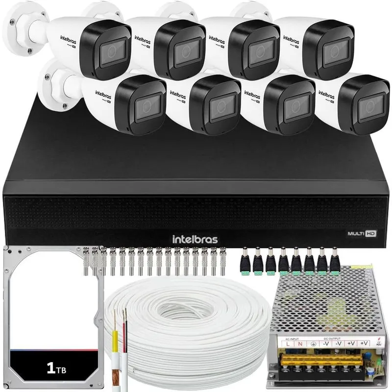 Kit Intelbras, 8 Câmeras VHD 1130, 30m + DVR 16 Canais, HD 1TB