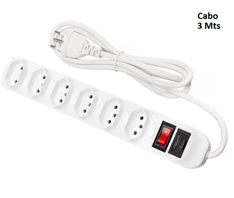 Filtro De Linha Régua Extensão Com 6 Tomadas 2p+t Com Cabo 1.5 Mts Bivolt