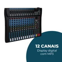 Mesa De Som Profissional 12 Canais Usb Mp3 Display Com Equalização Por Canal