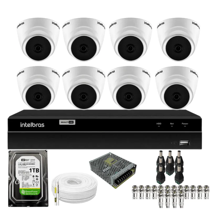 Kit 8 Câmeras 1220 D Mic 1080p Com Microfone Dvr Intelbras 1216-c Mhdx Com Acesso Remoto Hd 1TB