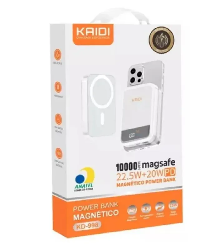 Power Bank Portátil Magnético Magsafe Turbo 10.000mah Kaidi Branca
