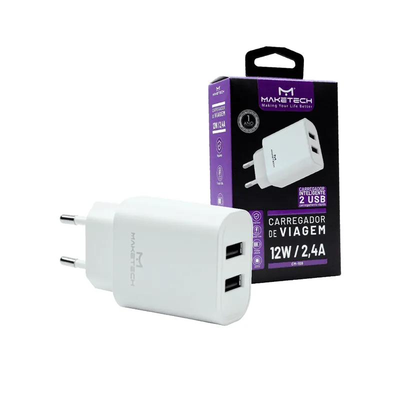 Carregador Rápido De Viagem Inteligente 2 Usb 12w 2,4a Promo