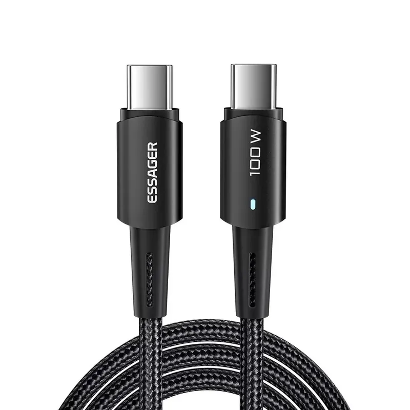 Cabo 2 Pontas Usb-c Essager Pd 100w 3m Revestimento Em Nylon E Suporte A Carga Rápida Qc4.0