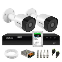 Kit 2 Câmeras Bullet Hd 720p Vhd 3130 B Ip67 Dvr Gravador Intelbras Mhdx 1204 4 Canais 2TB Sky