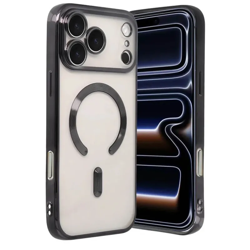 Capa Magnética Compatível com Magsafe para o iPhone 17 Pro Max - Proteção Completa nas Lentes das Câmeras e Carregamento por Aproximação Cor: Preto