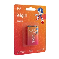 01 Pilha Bateria 9v Zinco Elgin, 9 Volts - 1 Cartela