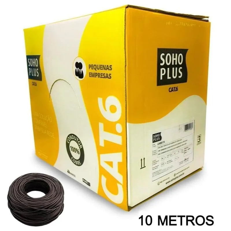 10 Metros De Cabo Rede CAT6 Sohoplus Furukawa, 100% Cobre, Cor:preto
