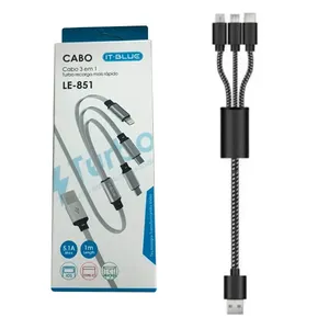 Cabo Adaptador 3 X 1 Type Lightning V8 / Usb Lehmox Le-851
