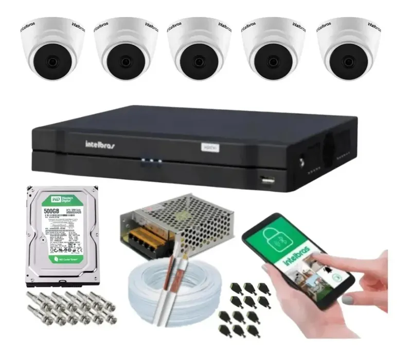 Kit 6 Camera De Seguranca, Intelbras Dome, Vhl 1120d Dvr 8 Canais, Multi Hd