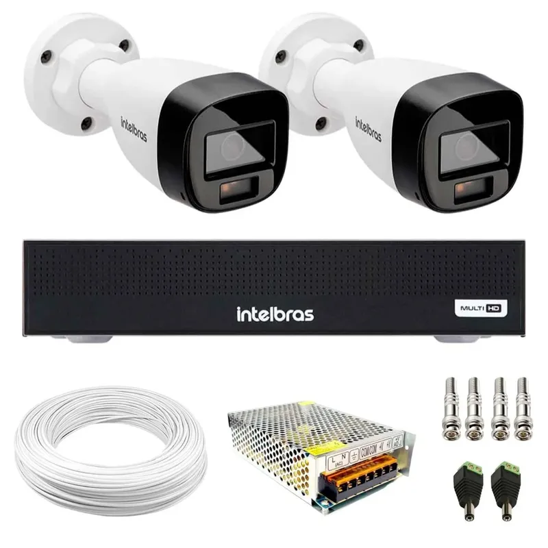 Kit 2 Câmeras Intelbras Vhd 1220 B G7 Full Color Bullet Full Hd Ir 20m + Dvr Intelbras Mhdx 3004-c