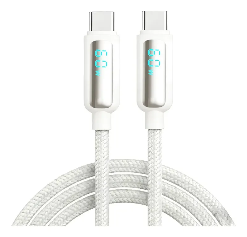Cabo Carregador Turbo Tipo C Duplo Display De Potência,60w Branco