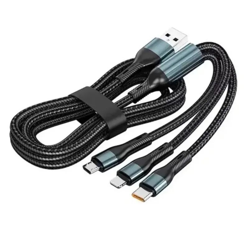 Cabo Carregador Rápido 100w 3 Em 1 Usb Tipo C 5a Micro 2m