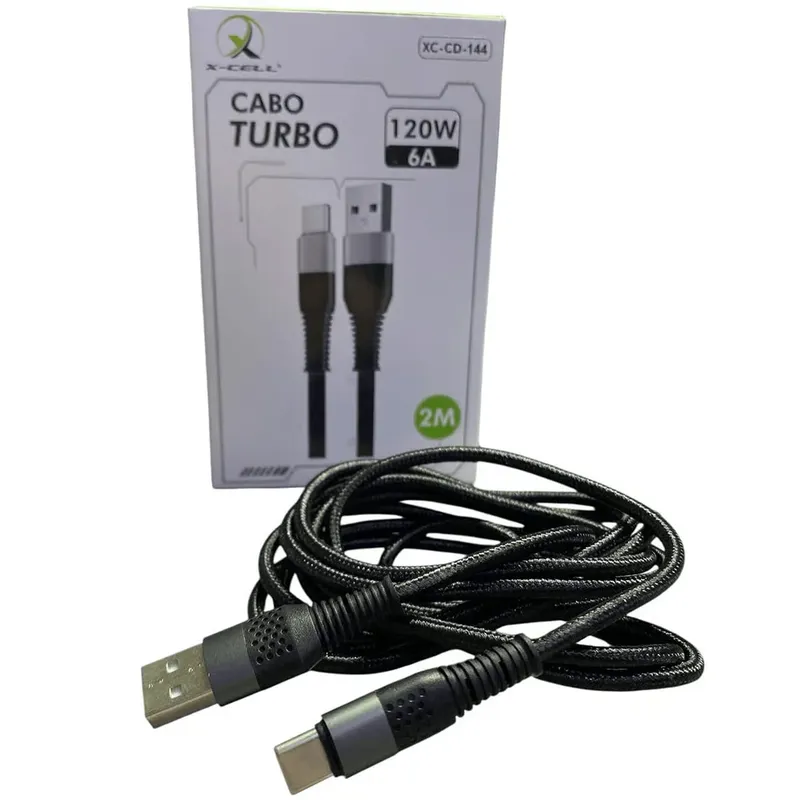 Cabo Turbo Carregamento 120w 6a Usb X Tipo C Xc-cd144 Preto