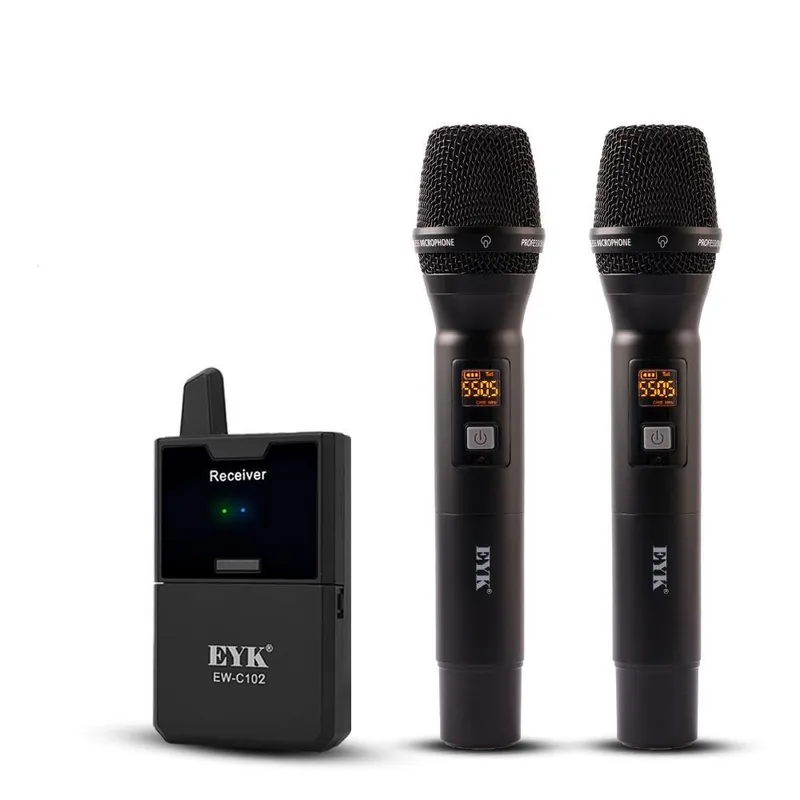 Microfone de Mão sem Fio Eyk, 2 Transmissores, 2 Microfones UHF
