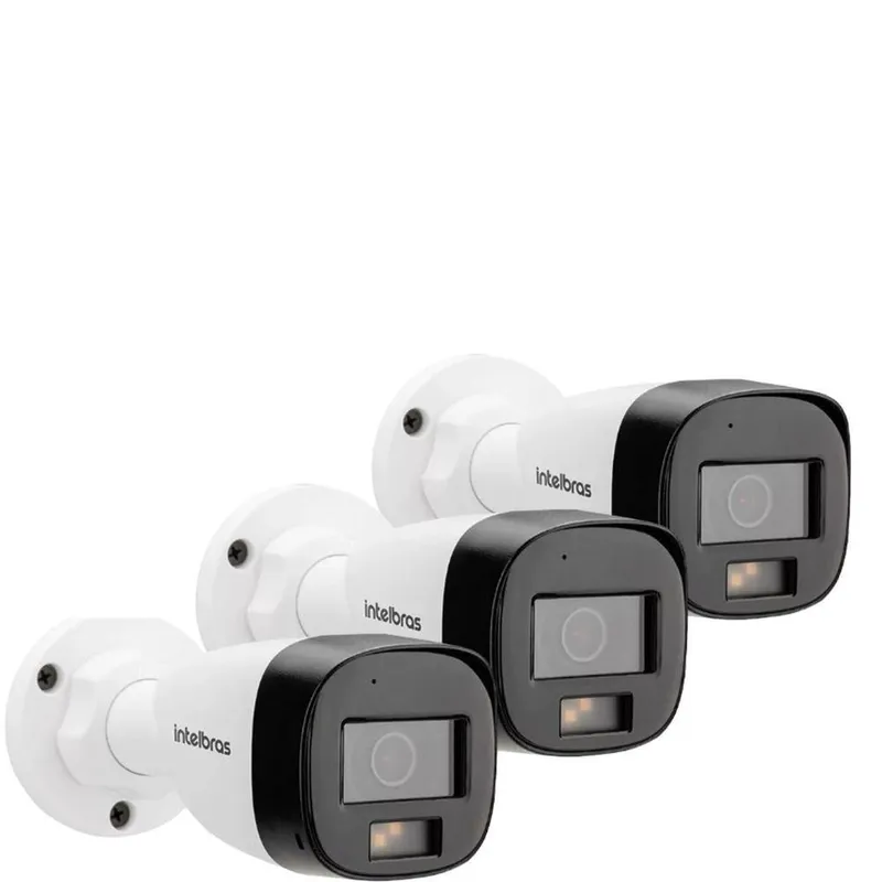 Kit Intelbras 3 Câmeras De Segurança 3220 B Multi-hd Vhd Full Color Com Microfone E Áudio 20m Branca