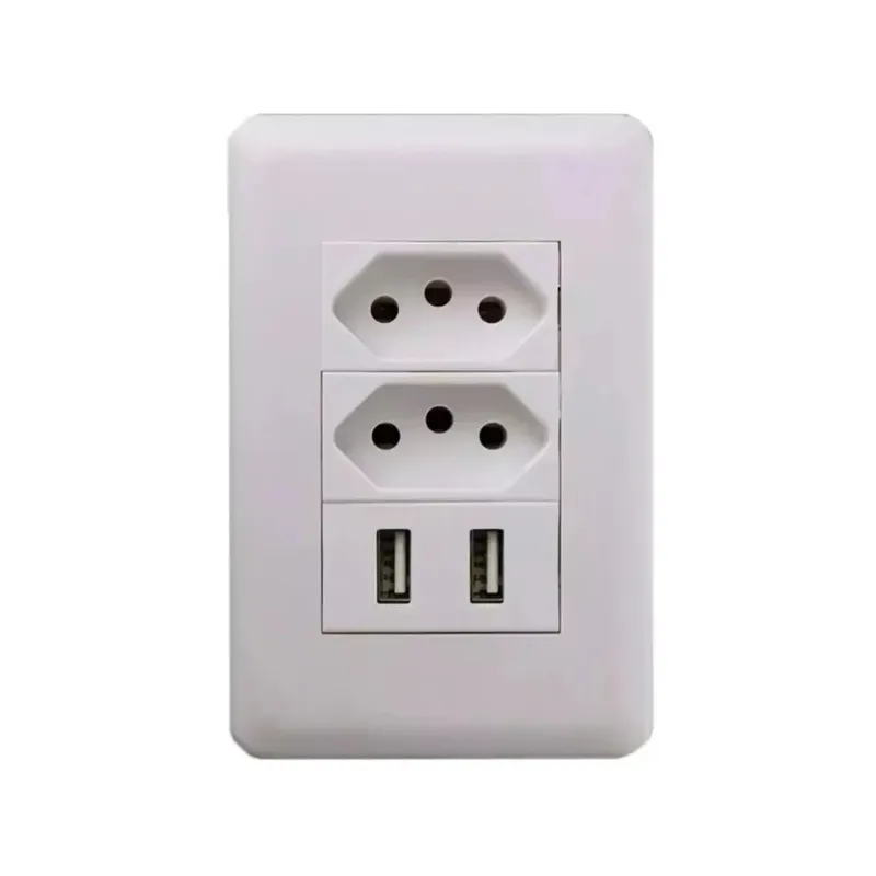 Kit 2 Tomada Com Dupla Tomada 2 Usb 5v 2.1a Parede