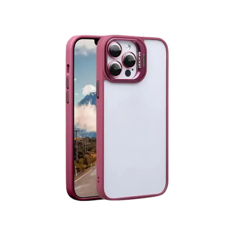 Capa Capinha Case Com Suporte Bracket Clean + Película De Câmera Iphone 15 Pro Max - Marsala