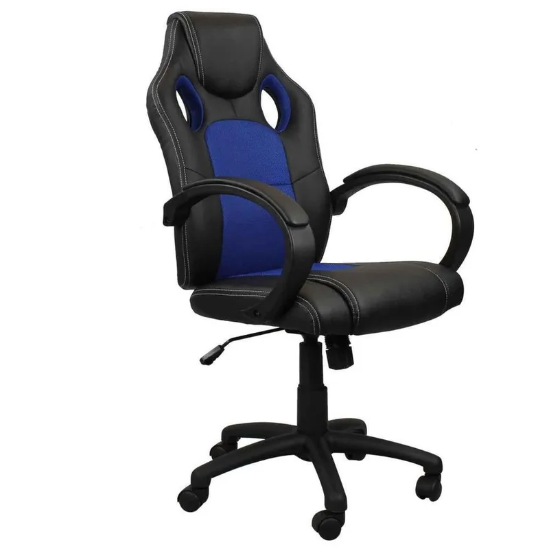 Cadeira Presidente Gamer Pelegrin, Até 120 Kg., Couro Pu, Preta e Azul - Pel-3002