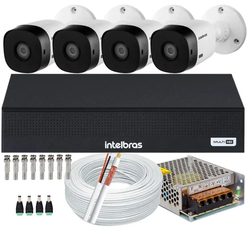 Kit Dvr Intelbras, 8 Canais 1008c H.265 Sem, Hd 3 Câmeras Vhl 1220 Full, Hd 1080p 2Mp
