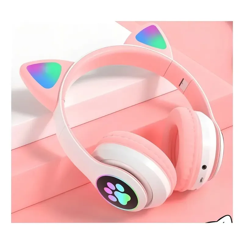 Fone Ouvido Gatinho Sem Fio LED Bluetooth Dobravel Gamer