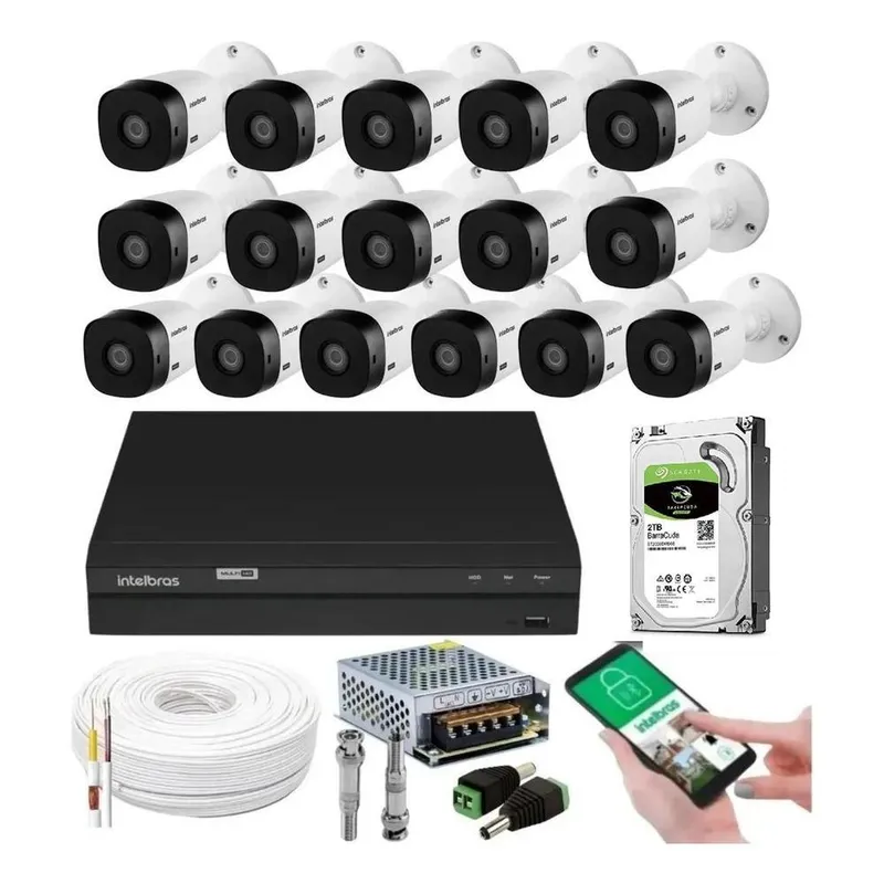Kit 16 Câmeras Multi HD Intelbras 1120b, DVR 16 Canais, Com HD